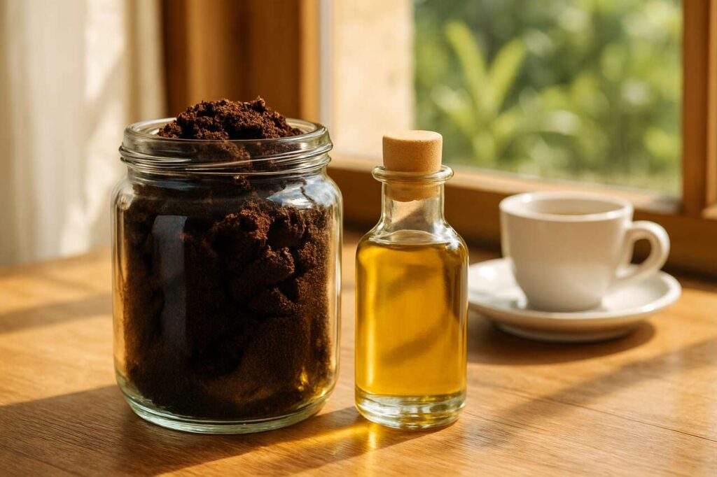 The used coffee grounds + oil that fades stretch marks : how caffeine improves elasticity